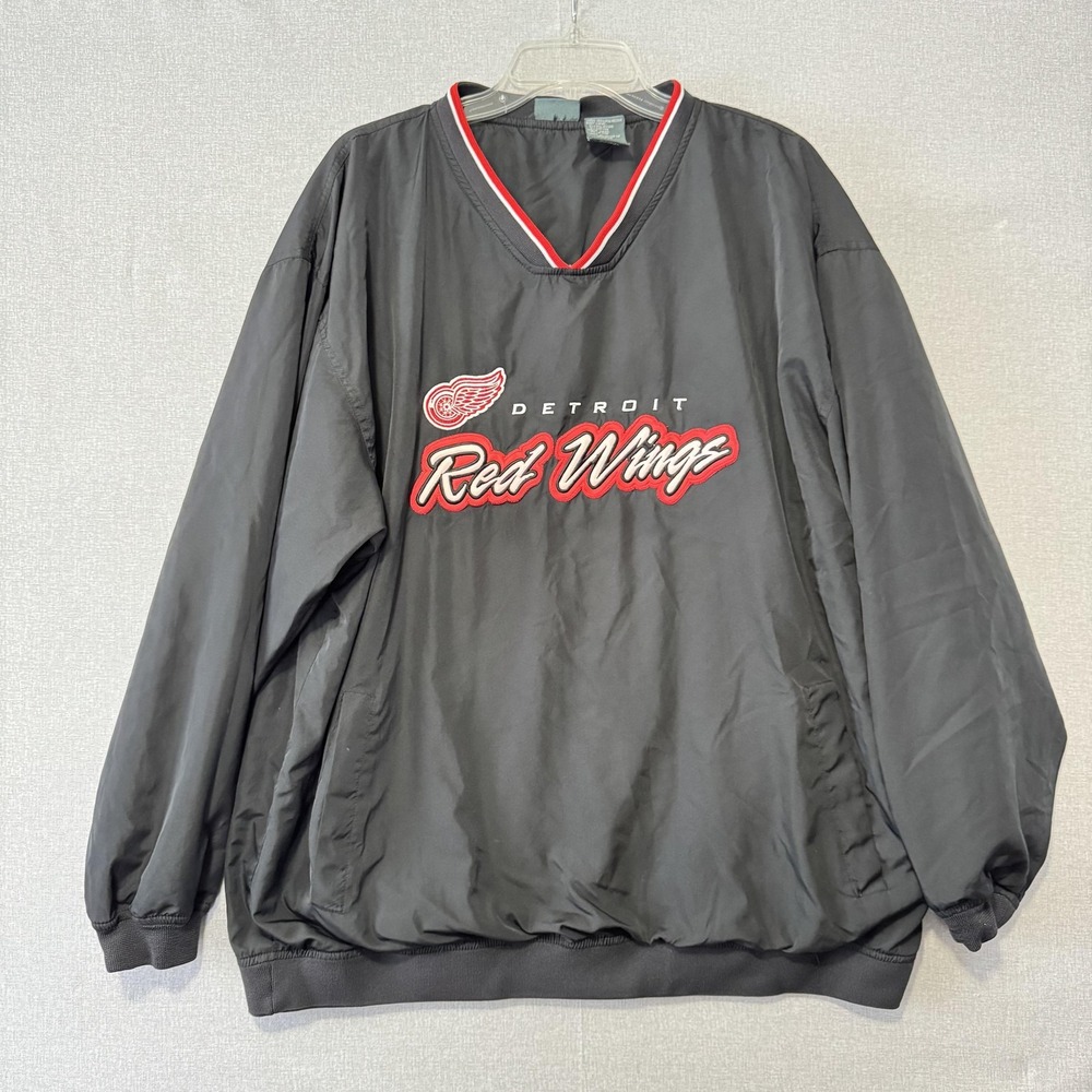 Detroit Red Wings‎ Jacket Mens XL Black NHL Hockey Pullover Windbreaker Retro